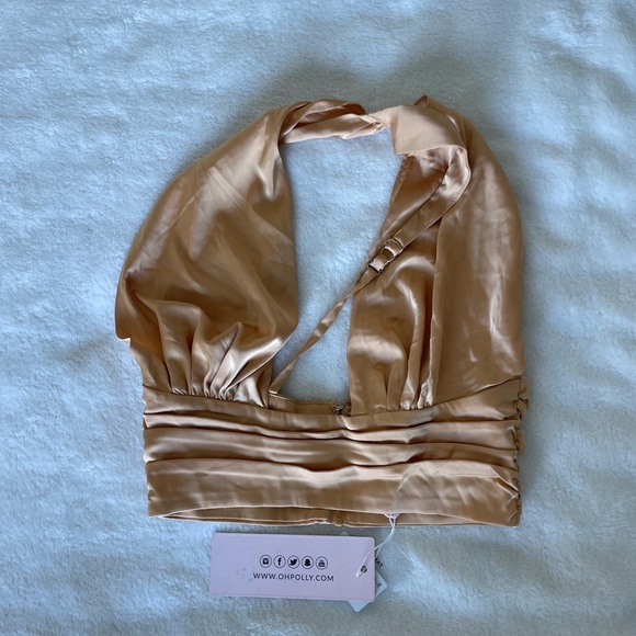 Oh Polly Tops - Oh Polly Golden Satin Halter Top